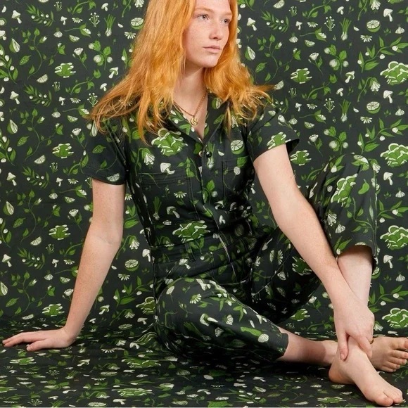 Big Bud Press Pants - Big Bud Press BBP Green Floral Mushroom Jumpsuit Coverall XXS